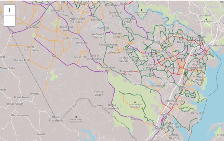 Prince William and Manassas Bicycle Comfort Level Map